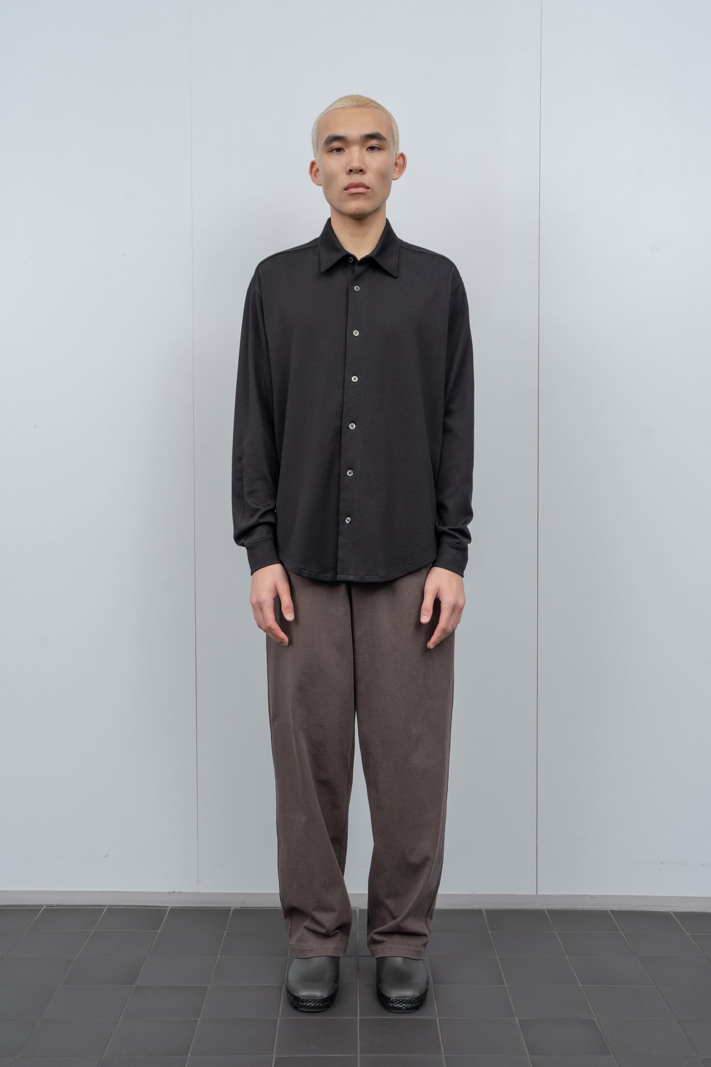 L/S JERSEY BUTTON DOWN - BLACK