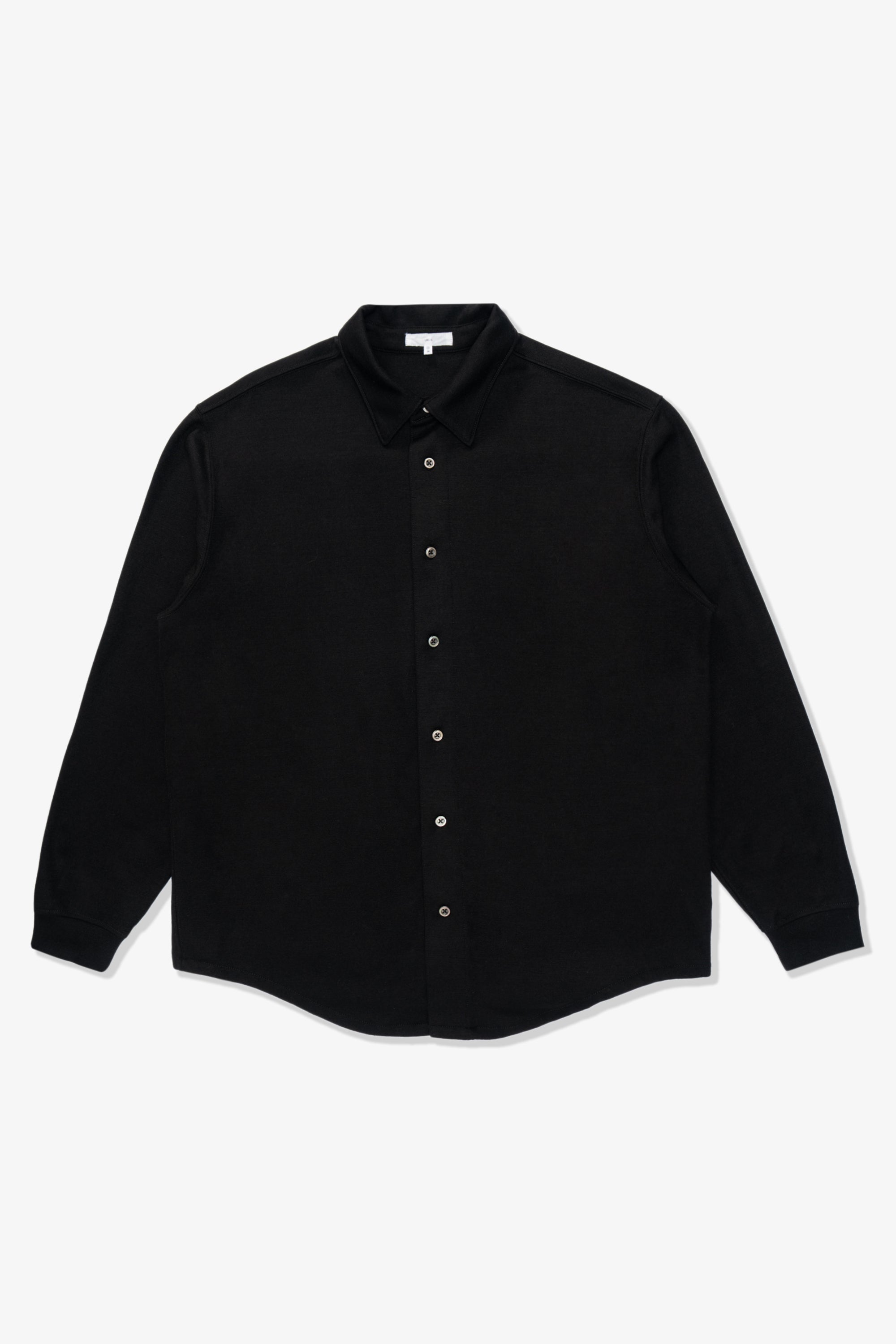 Full-length flat-lay photo of LW444W Wool Button up in black