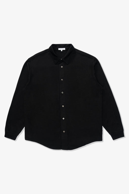 Full-length flat-lay photo of LW444W Wool Button up in black