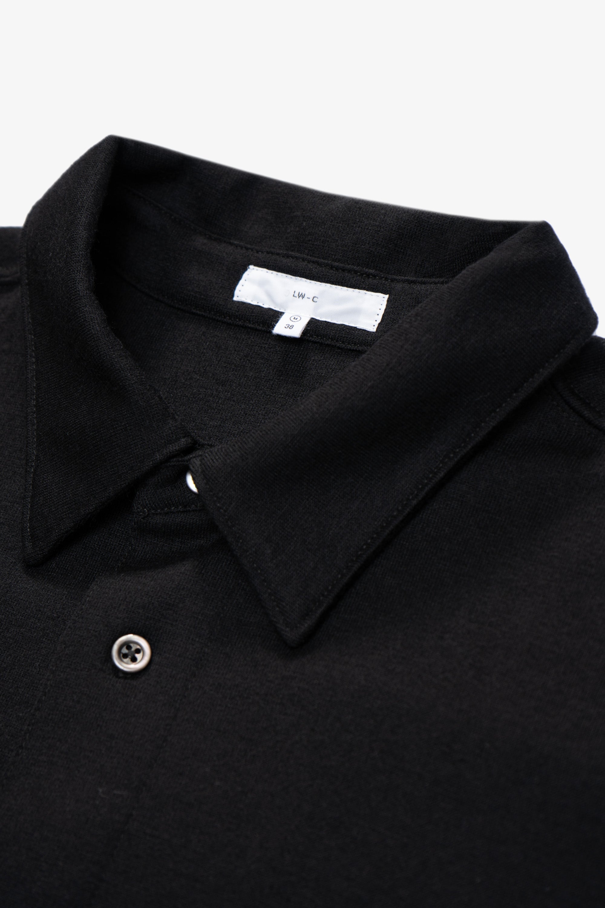 Close-up of collar of LW444W Wool Button up  in black