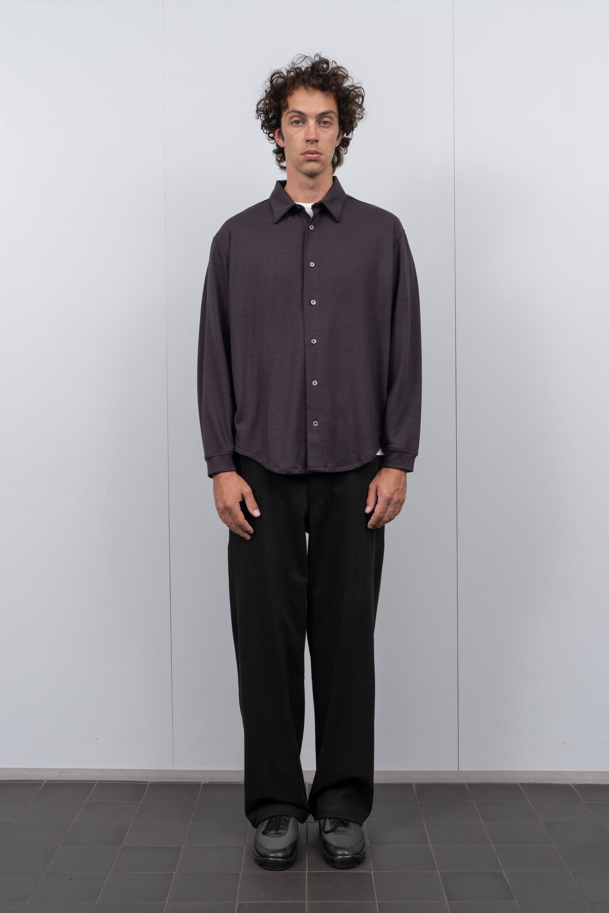 WOOL BUTTON UP - DARK PURPLE