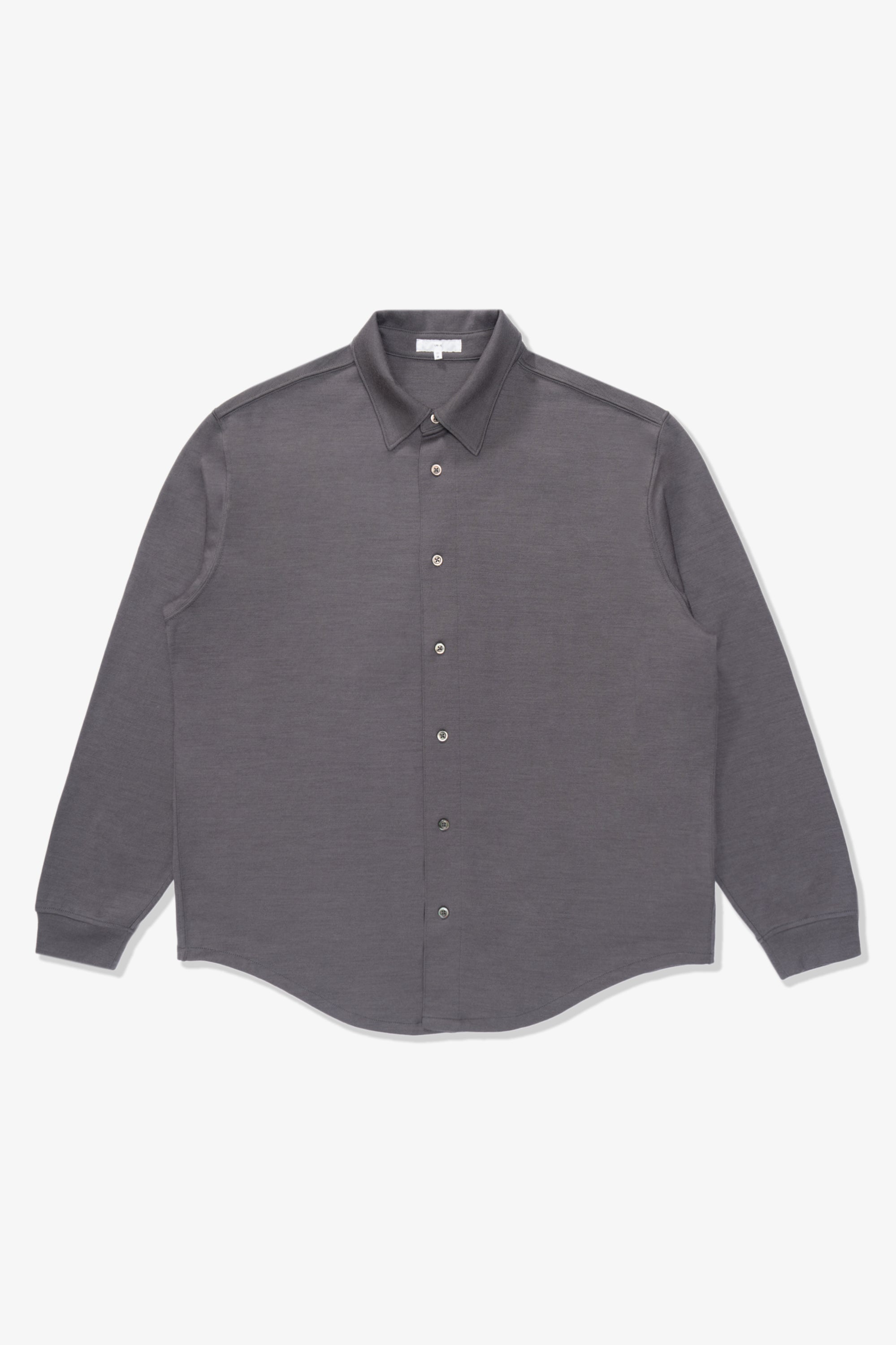 Full-length flat-lay photo of LW444W Wool Button up in slate grey