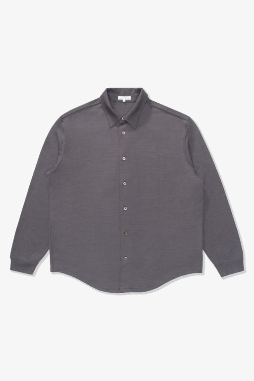 Full-length flat-lay photo of LW444W Wool Button up in slate grey