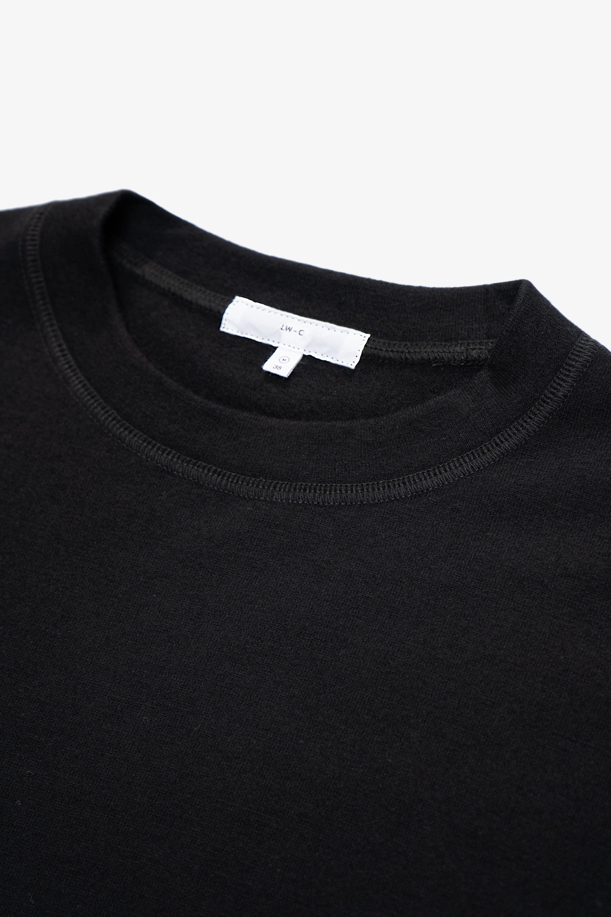 Close-up of collar of LW601W Wool Jersey Sweater in black