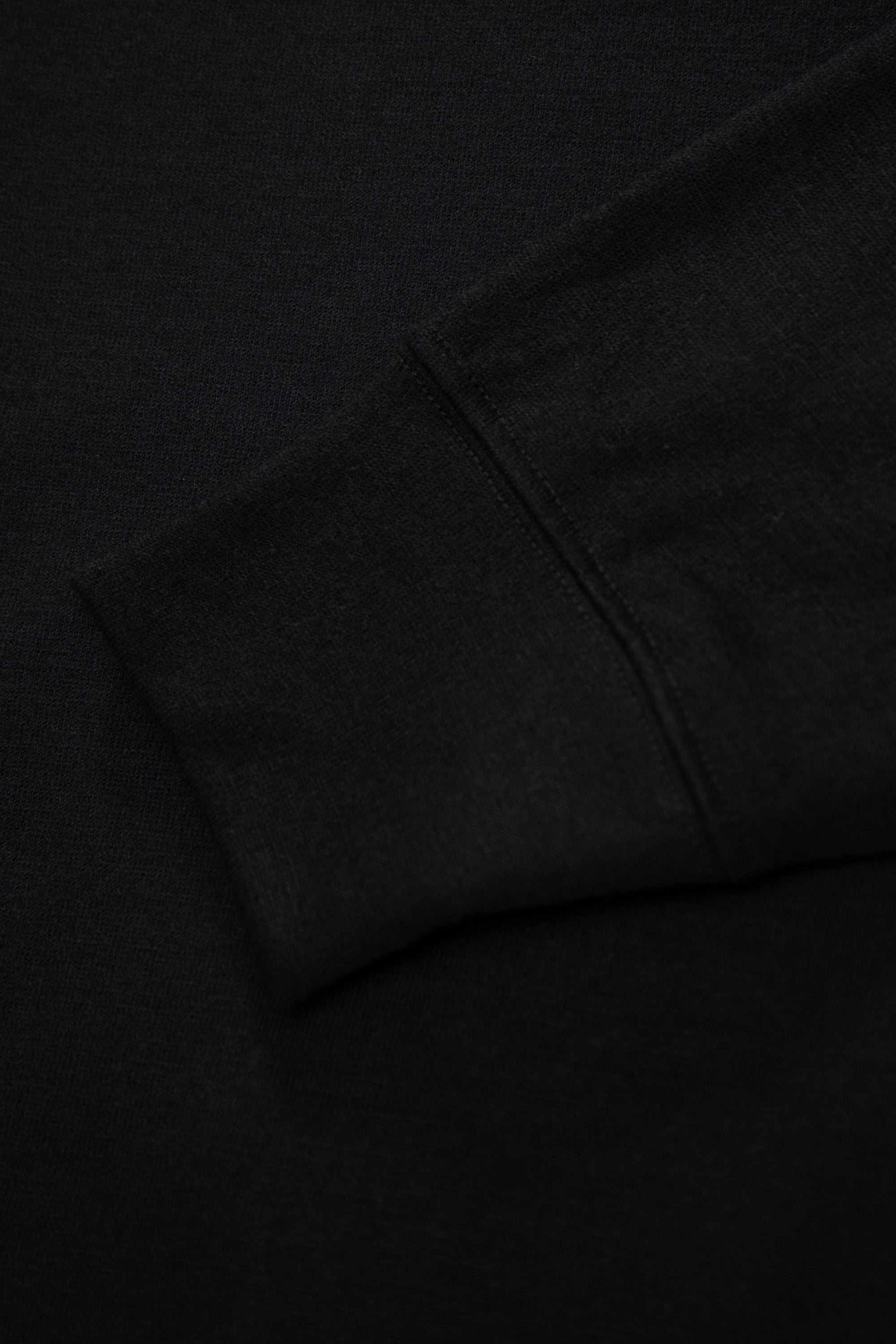Close-up of cuff of LW601W Wool Jersey Sweater in black