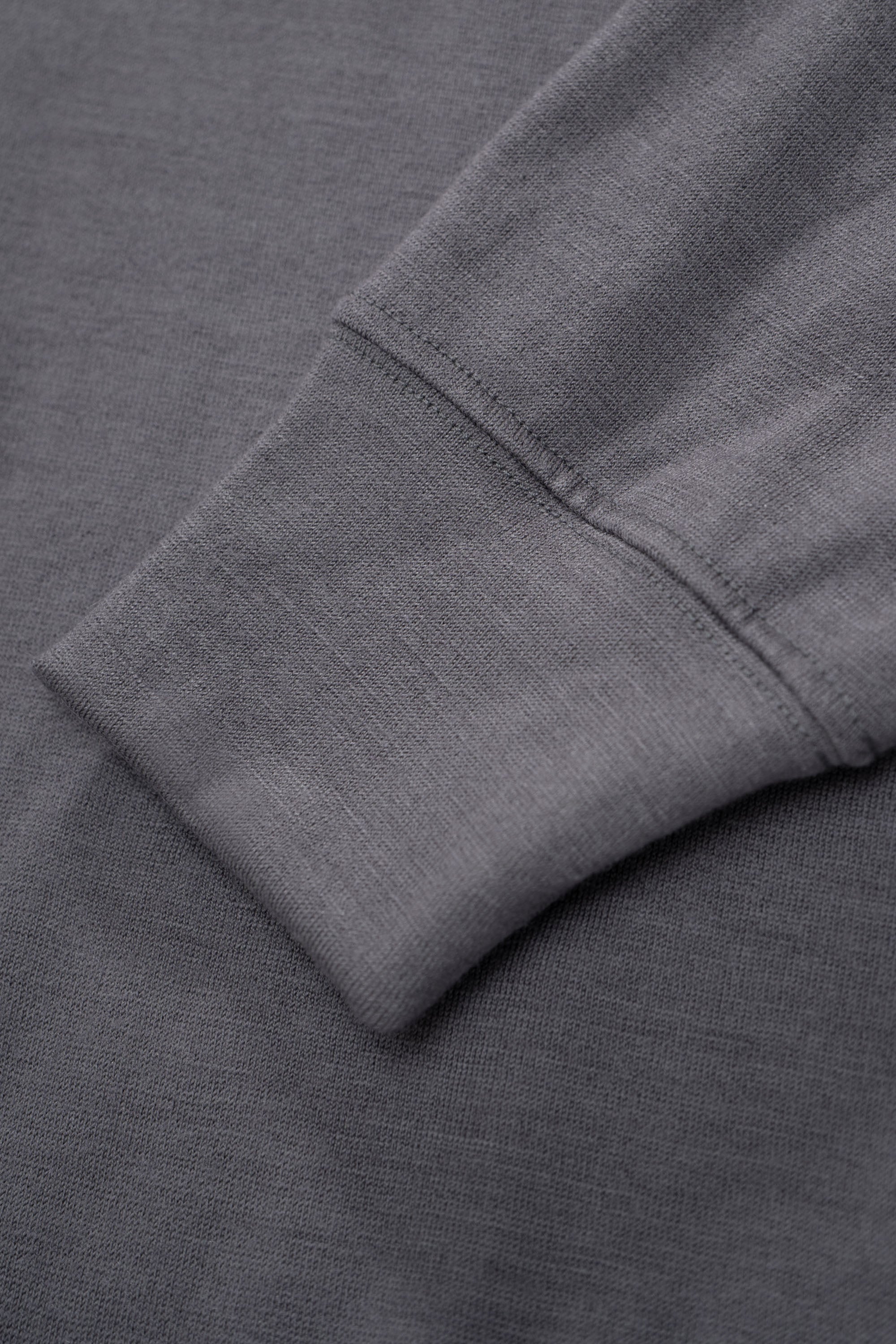 Close-up of cuff of LW601W Wool Jersey Sweater in slate grey