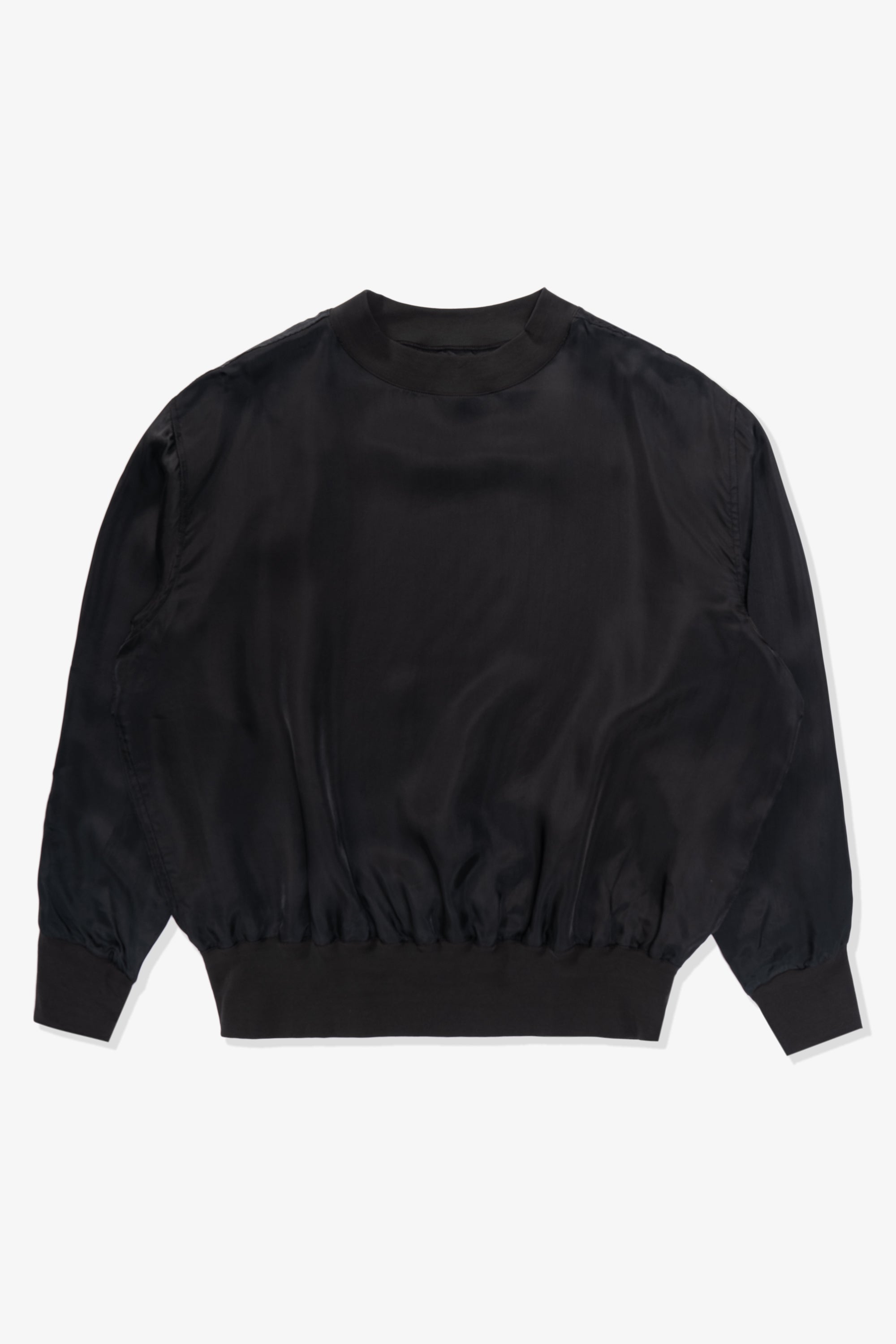 Full front-facing flat overview of LW605 Cupro Pullover in Black