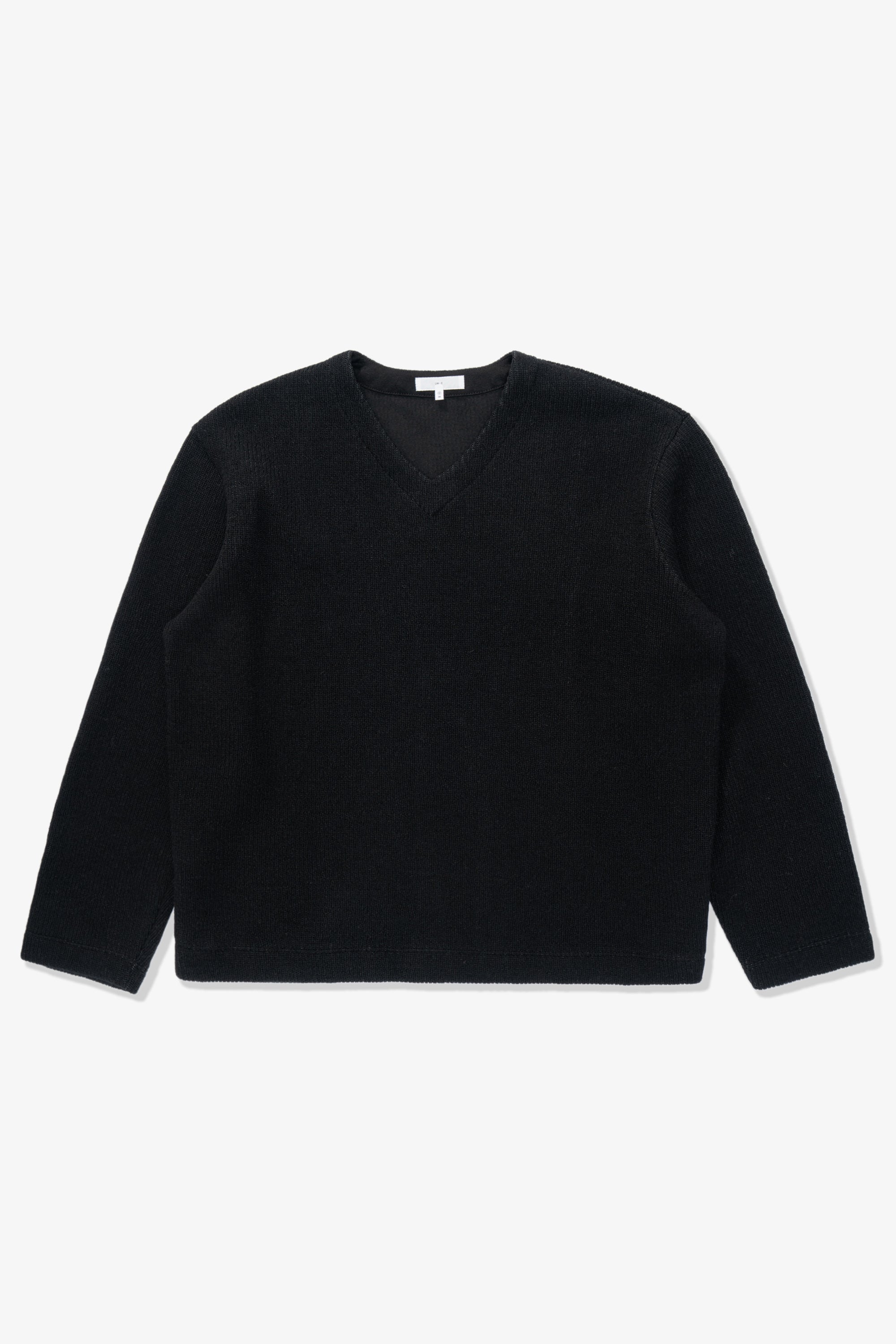 Full-length flat-lay photo of LW770CW V Neck Snap Sweater in black