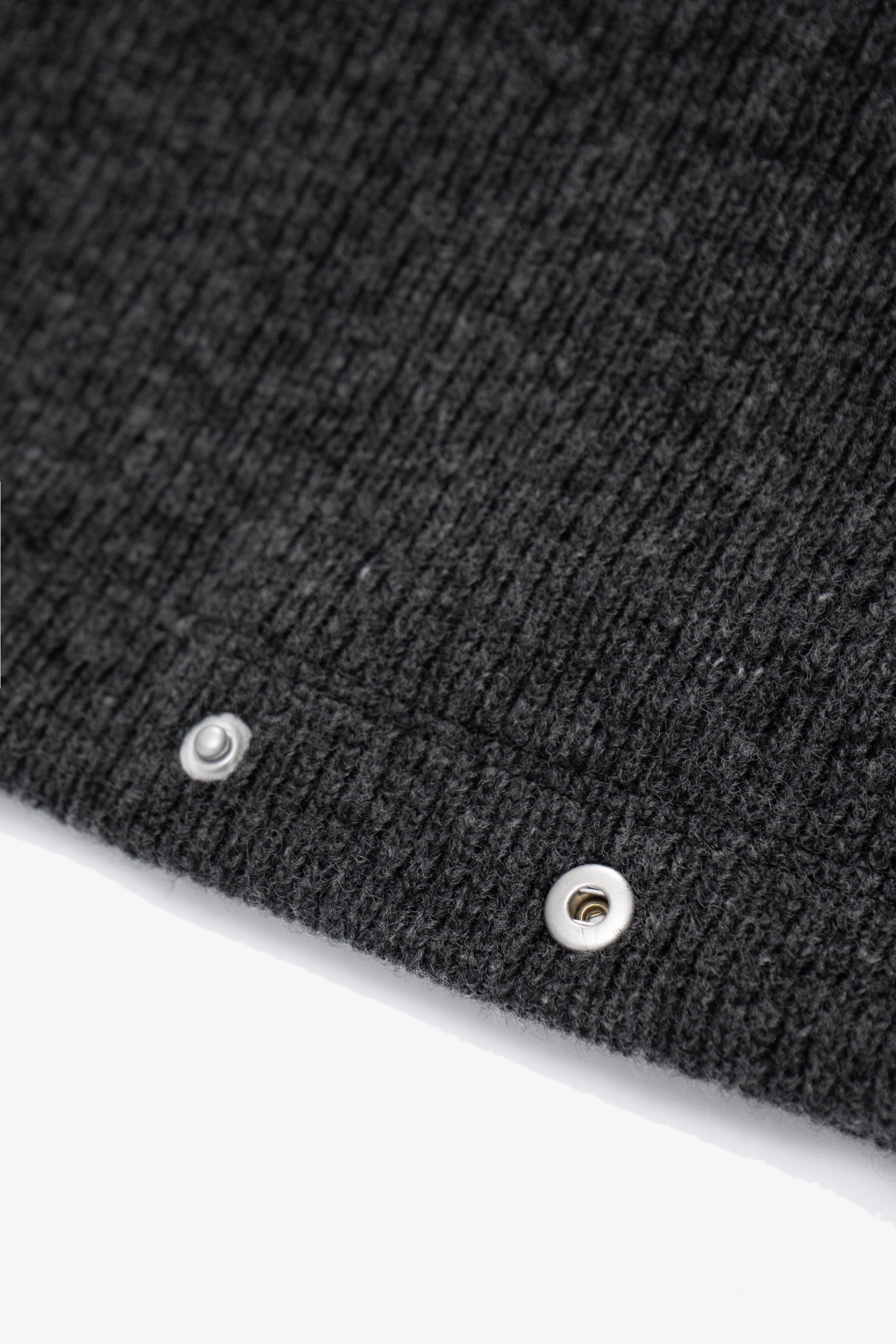 Close-up of sleeves of LW770CW V Neck Snap Sweater in charcoal