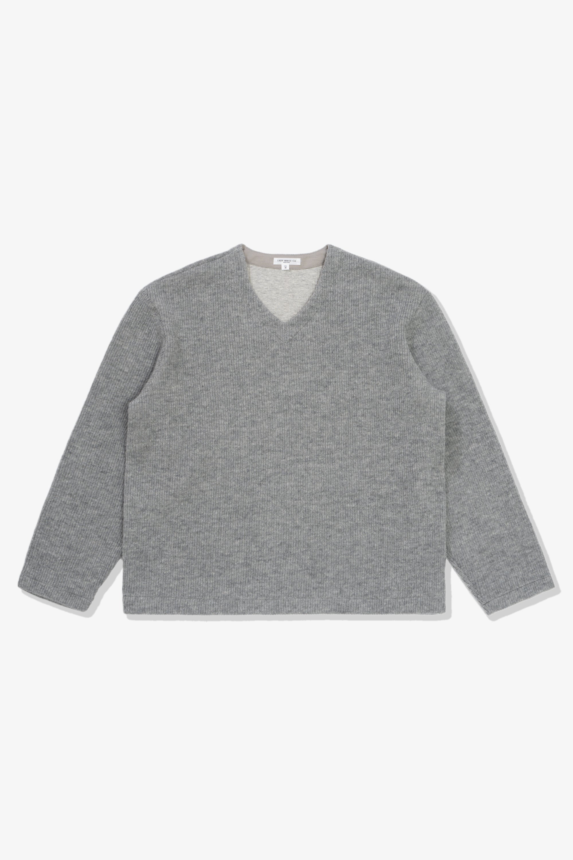 V NECK SNAP SWEATER - HEATHER GREY