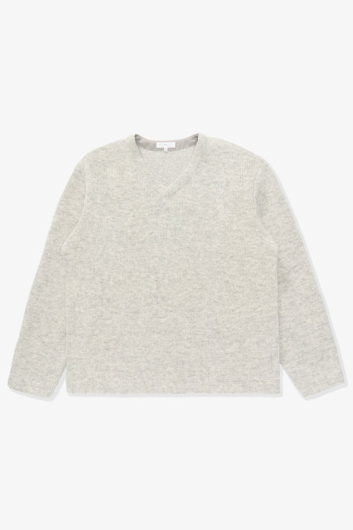 Full-length flat-lay photo of LW770CW V Neck Snap Sweater in Oatmeal
