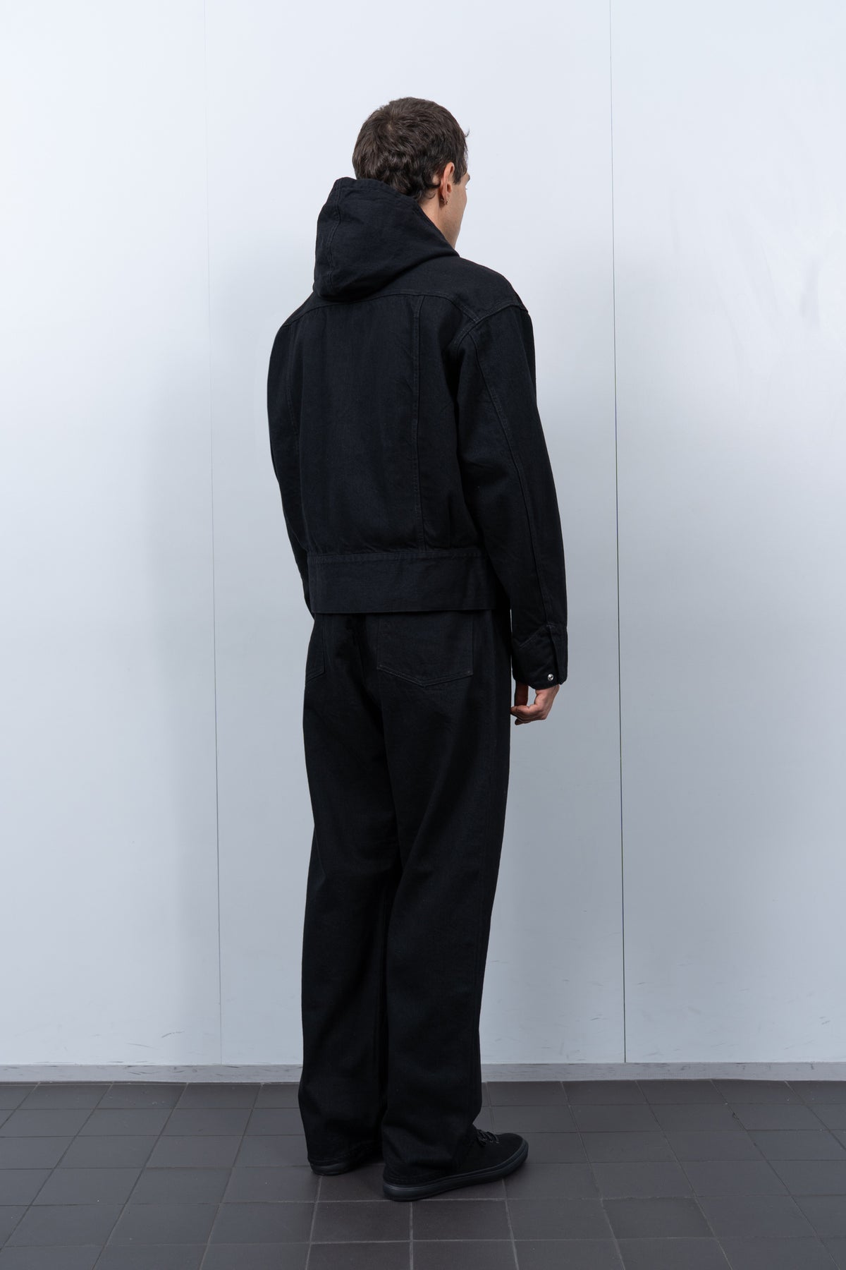 HOODED DENIM BLOUSON - BLACK